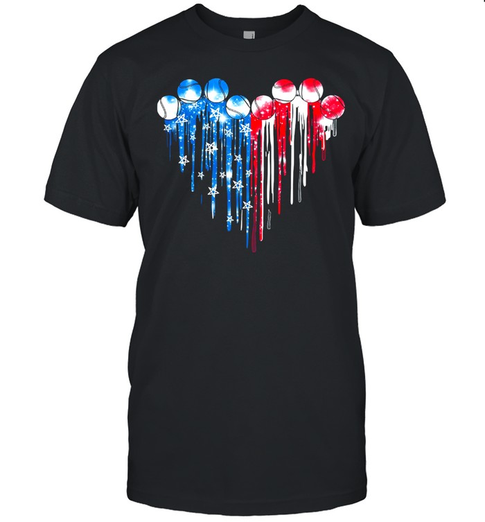 Softball Heart American Flag T-Shirt Softball Heart American Flag T-Shirt