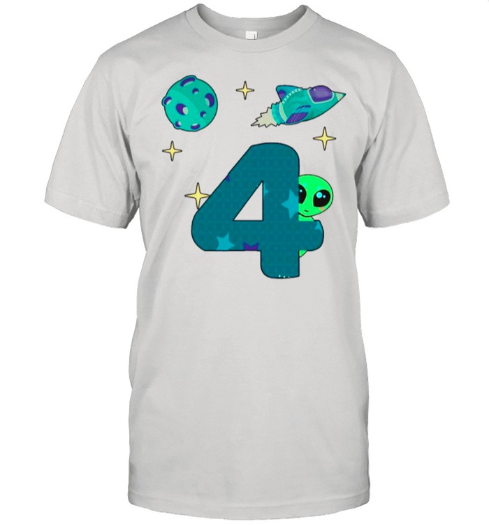 Spaceship Planet And Baby Alien Boys 4Th Birthday T-Shirt
