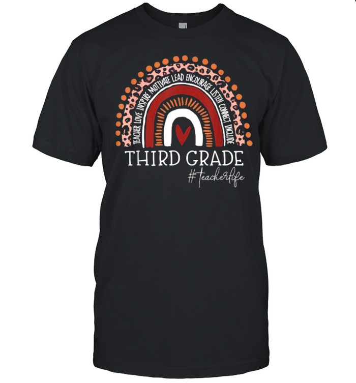 Third Grade Teacher Leopard Rainbow 3Rd Grade Teacher Life T-Shirt