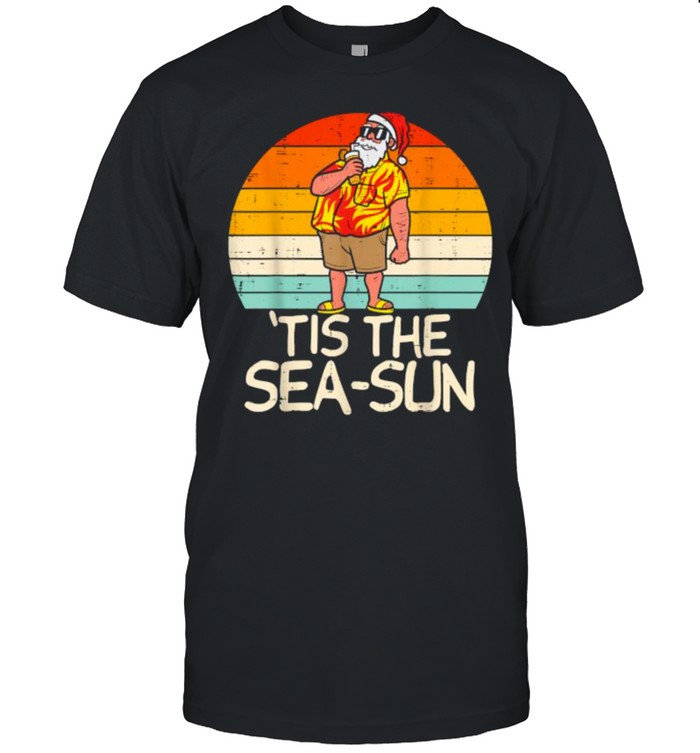 Tis The Sea Sun Santa Sunset Retro Christmas Vintage T-Shirt
