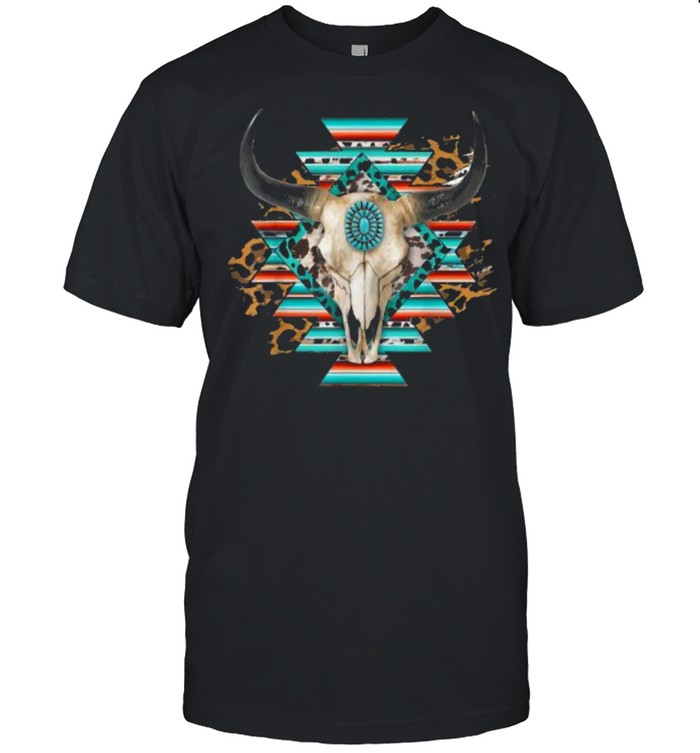 Western Serape Aztec Cow Skull Bull Skull Cowgirl Rodeo Girl T-Shirt