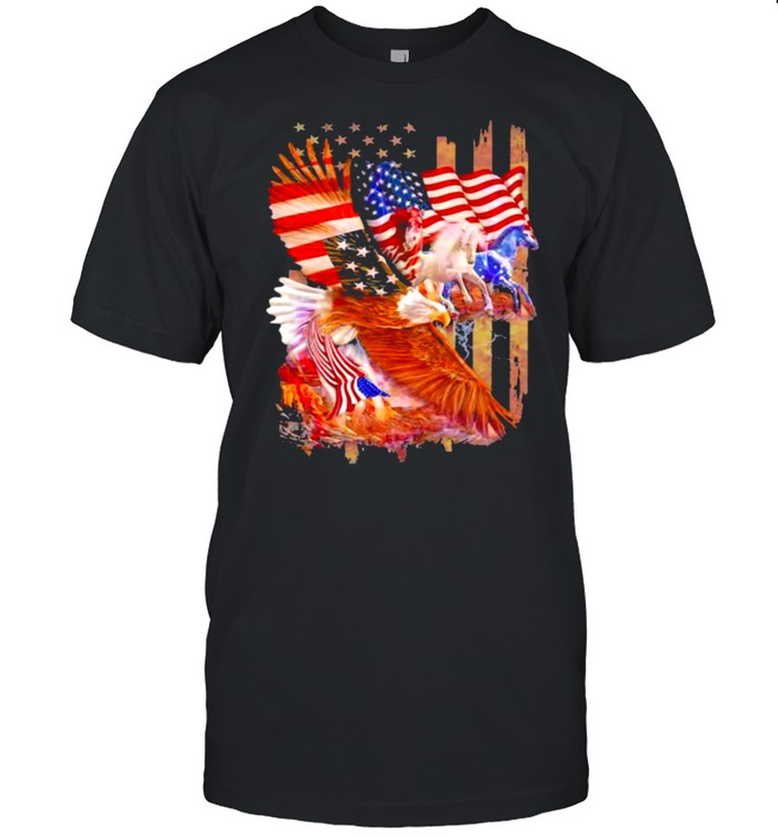 Horse Freedom And Eagle American Flag T-Shirt