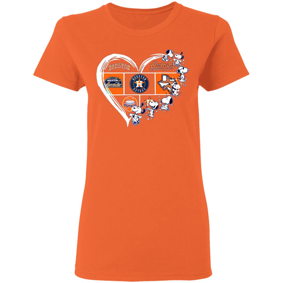 Houston-Astros-Snoopy-Dog-Heart-Orange G500l Gildan Ladies’ 5.3 Oz. T-Shirt