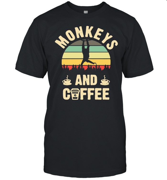 I Like Monkey And Coffee Funny Vintage Pet Theme Lover Gift Pullover T-Shirt