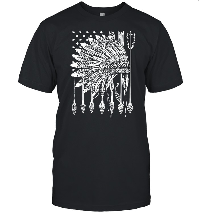 Indian Pride Headdress Usa Flag Patriotic Native American T-Shirt