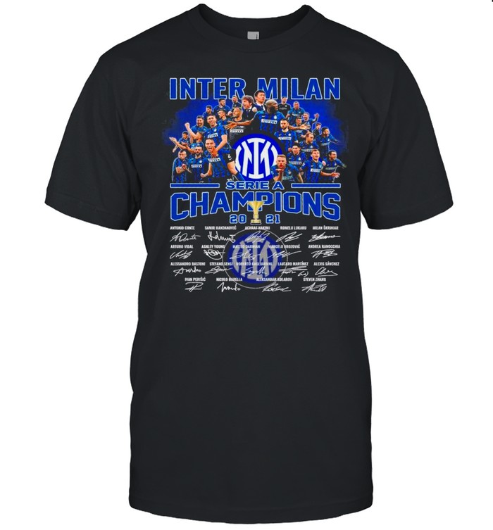 Inter Milan Team Football Serie A Champions 2021 Signatures T-Shirt
