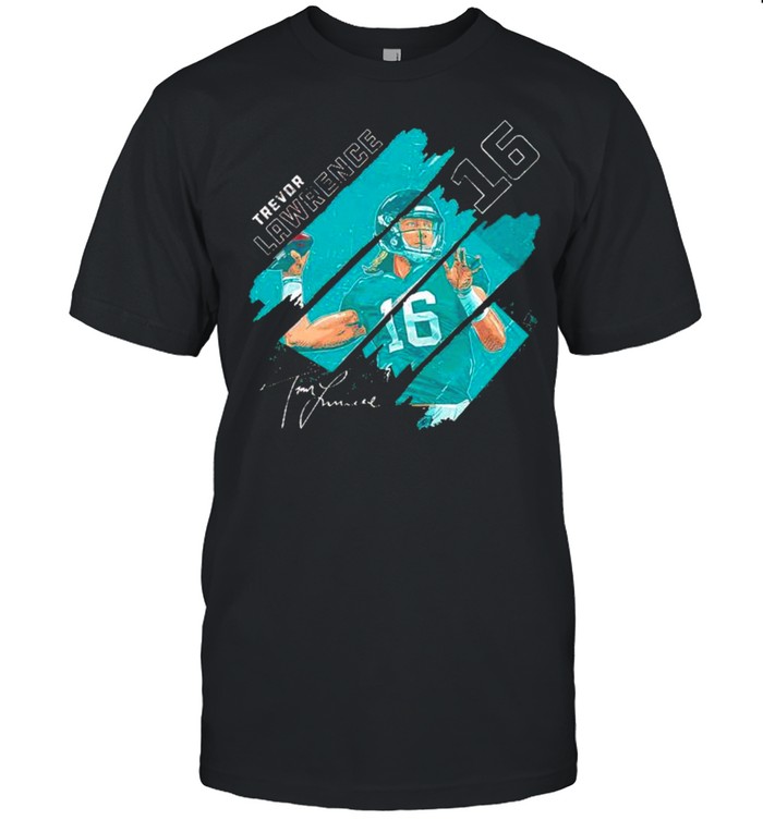 Jacksonville Football 16 Trevor Lawrence Stripes Signature T-Shirt