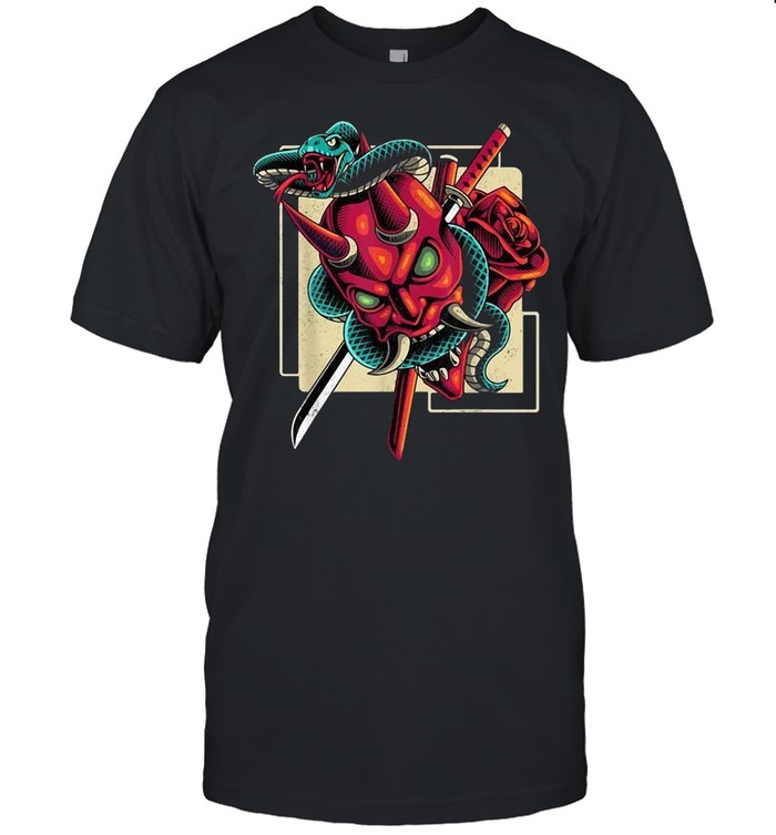 Japan Anime Mask Kitsune Style Samurai Oni Monster T-Shirt