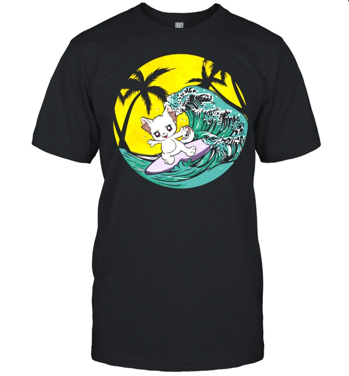 Japanese Artwork Wave Surfing Anime Cat T-Shirt