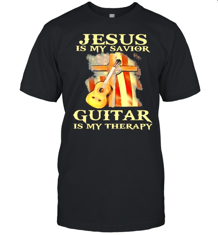Jesus Is My Savior Guitar Is My Therapy American Flag T-Shirt