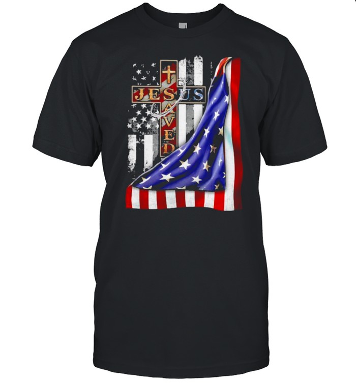 Jesus Saved Us Cross American Flag T-Shirt