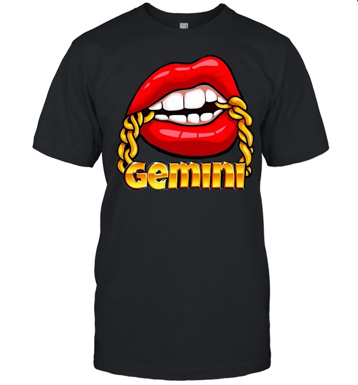 Juicy Lips Gold Chain Gemini Zodiac Sign T-Shirt