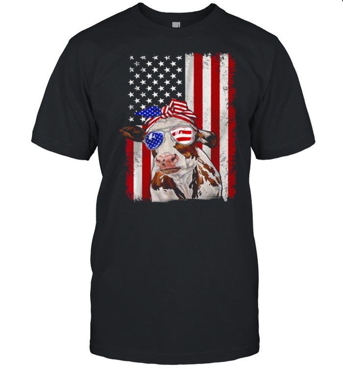 July 4 American Flag Farmer Cow Lover Usa T-Shirt