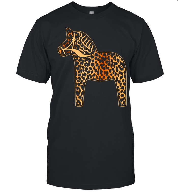 Leopard Cheetah Print Dala Horse Dalecarlian Horse Nordic T-Shirt