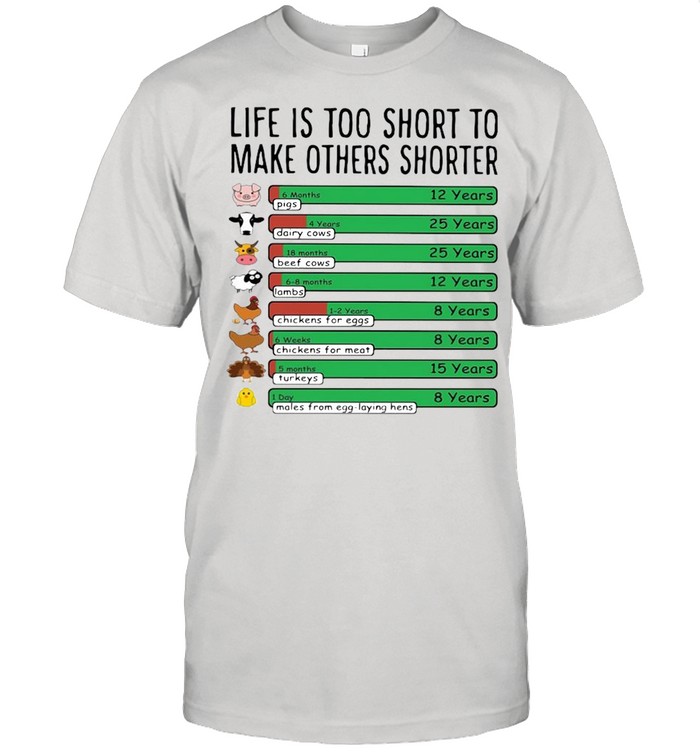 Life Is Too Short To Make Others Shorter Pigs Cows Lambs Chickens Turkeys Males T-Shirt