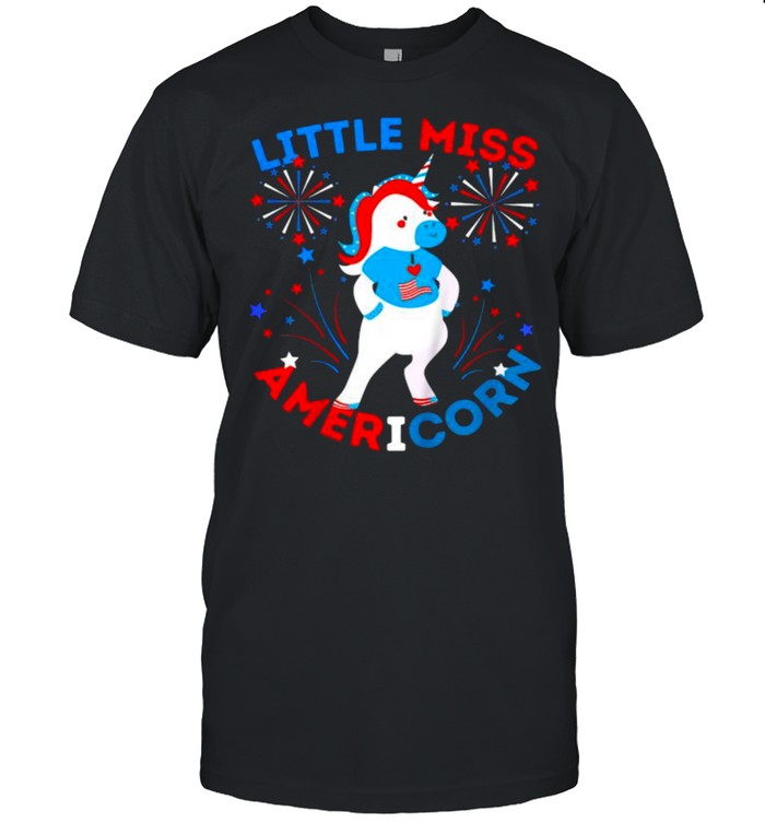 Little Miss Americorn Girls 4Th Of July Unicorn Fun T-Shirt