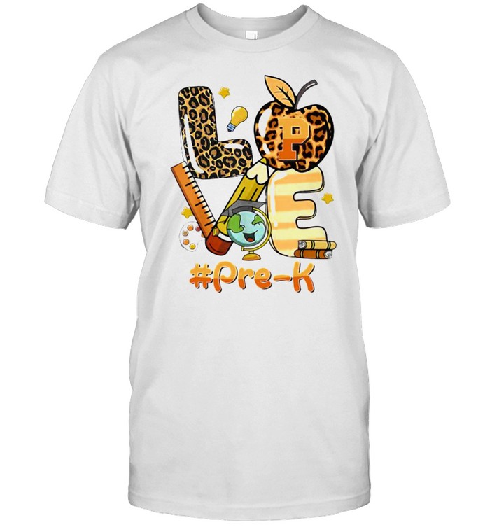 Love Pre K Back To School Apple Leopard T-Shirt Love Pre K Back To School Apple Leopard T-Shirt