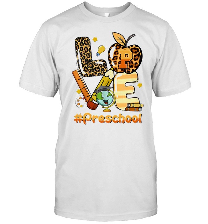 Love Preschool Back To School Apple Leopard T-Shirt