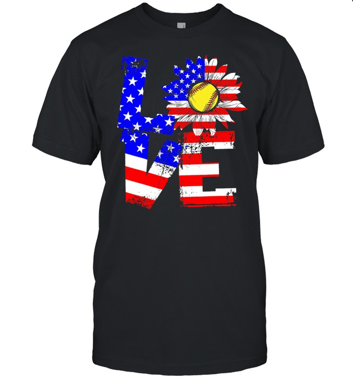 Love Sunflower Baseball American Flag T-Shirt