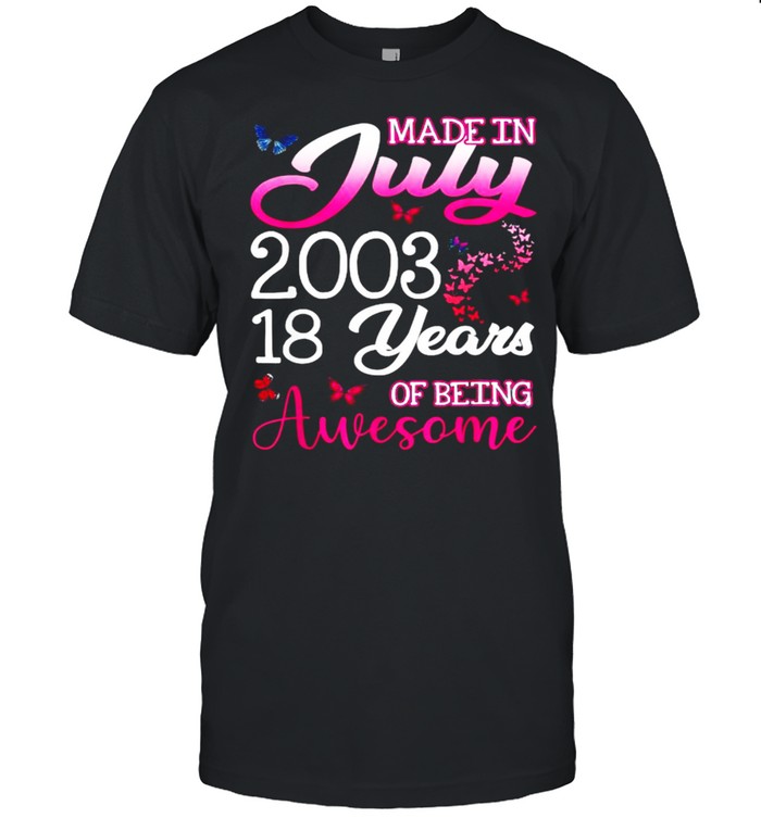 Made In July 2003 18 Years Of Being Awesome Butterflies T-Shirt